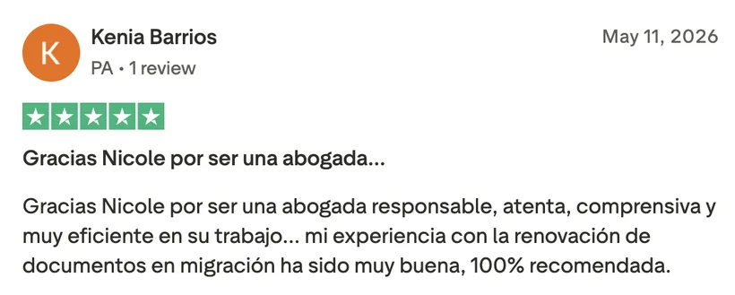 Trustpilot review by Kenia Barrios, five stars