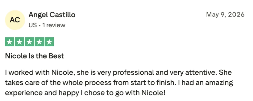 Trustpilot review by Angel Castillo: Nicole is the best, five stars